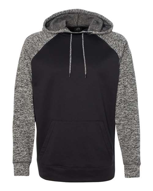 J America JA8612 Adult Colorblock Cosmic Pullover Hooded Sweatshirt #color_BLCK/ CHRCL FLK