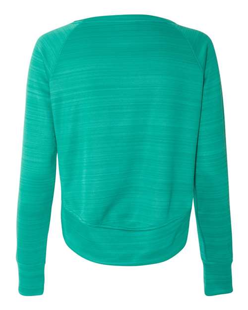 J America JA8663 Ladies' Odyssey Striped Poly Fleece Hi-Lo Crew #color_DYNASTY GRN STRP