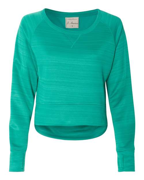 J America JA8663 Ladies' Odyssey Striped Poly Fleece Hi-Lo Crew #color_DYNASTY GRN STRP