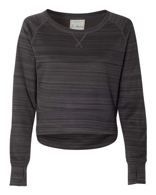 J America JA8663 Ladies' Odyssey Striped Poly Fleece Hi-Lo Crew #color_GRANITE STRIPE