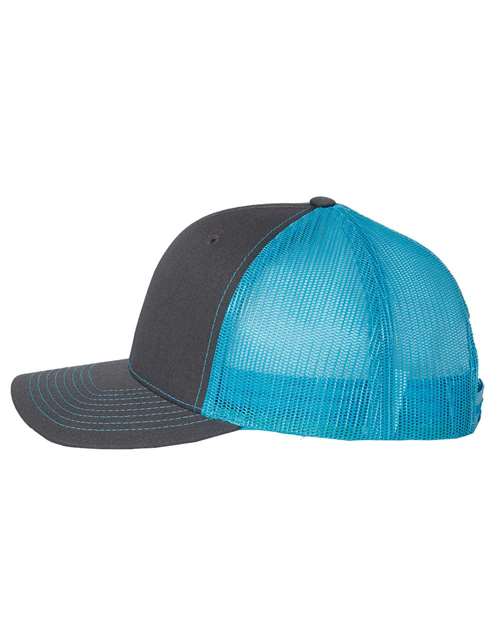 Richardson 112 Snapback Trucker Cap #color_Charcoal/ Neon Blue