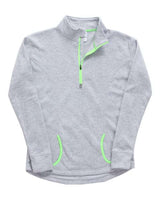 J America JA8617 Ladies' Cosmic Fleece Quarter-Zip #color_IC GRY FL/ NE GN