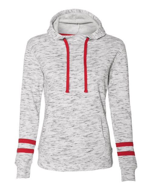 J America JA8674 Ladies' Melange Scuba Neck Sweatshirt #color_WHITE/ RED