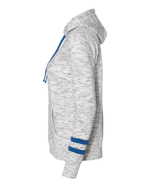 J America JA8674 Ladies' Melange Scuba Neck Sweatshirt #color_WHITE/ ROYAL