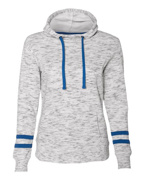 J America JA8674 Ladies' Melange Scuba Neck Sweatshirt #color_WHITE/ ROYAL
