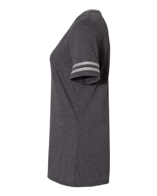 Jerzees 602WVR Ladies' TRI-BLEND Varsity V-Neck T-Shirt #color_BLACK HTH/ OXFRD