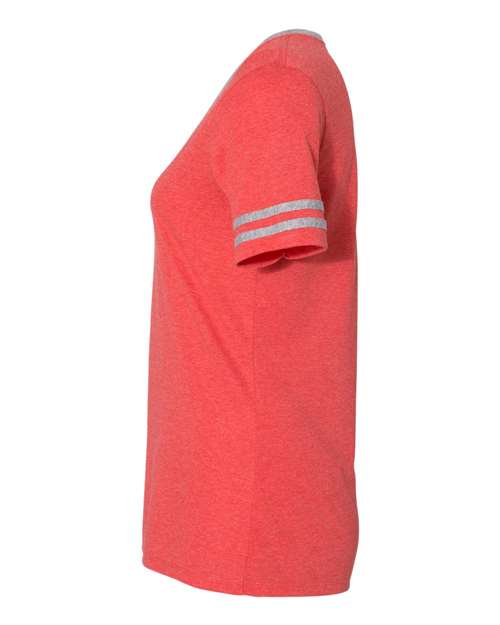 Jerzees 602WVR Ladies' TRI-BLEND Varsity V-Neck T-Shirt #color_FR RED HTH/ OXFR