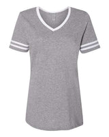 Jerzees 602WVR Ladies' TRI-BLEND Varsity V-Neck T-Shirt #color_OXFORD/ WHITE