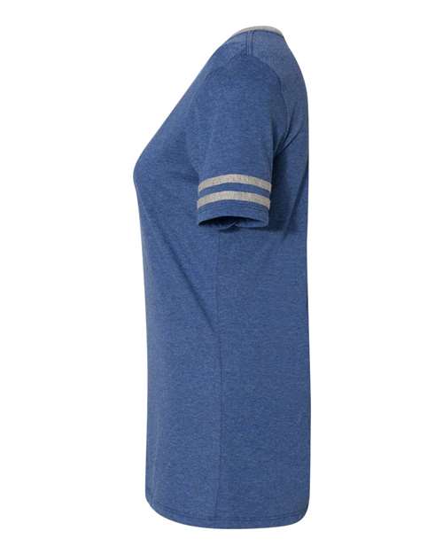 Jerzees 602WVR Ladies' TRI-BLEND Varsity V-Neck T-Shirt #color_TRU BLU HTH/ OXF