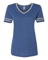 Jerzees 602WVR Ladies' TRI-BLEND Varsity V-Neck T-Shirt #color_TRU BLU HTH/ OXF