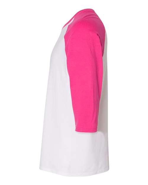 Gildan G570 Adult Heavy Cotton 3/4-Raglan Sleeve T-Shirt #color_WHITE/ HELICONIA