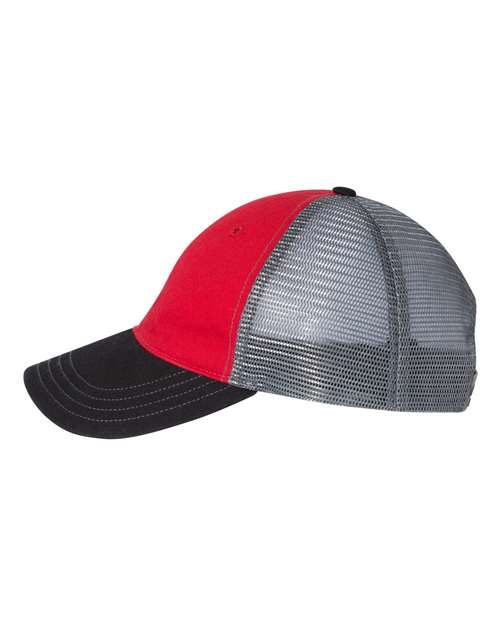 Richardson 111 Garment-Washed Trucker Cap #color_Red/ Charcoal/ Black
