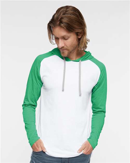 LAT 6917 Men's Hooded Raglan Long Sleeve Fine Jersey T-Shirt #color_B WH/ VN GR/ TTN