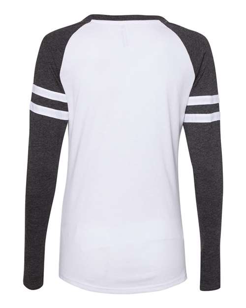 LAT 3534 Ladies' Gameday Mash-Up Long Sleeve Fine Jersey T-Shirt #color_B WH/ V SM/ B WH