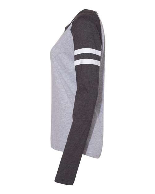 LAT 3534 Ladies' Gameday Mash-Up Long Sleeve Fine Jersey T-Shirt #color_VN HTH/ VN NV/ W