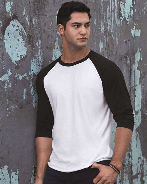 Jerzees 560RR Unisex Premium Blend Ring-Spun 3/4 Sleeve Raglan T-Shirt #color_WHITE/ BLACK INK