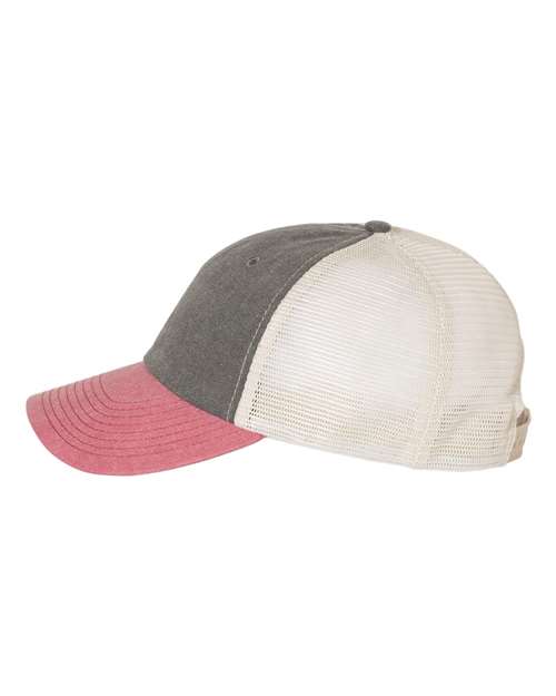 Valucap SP510 Pigment-Dyed Trucker Cap #color_Black/ Cardinal/ Stone