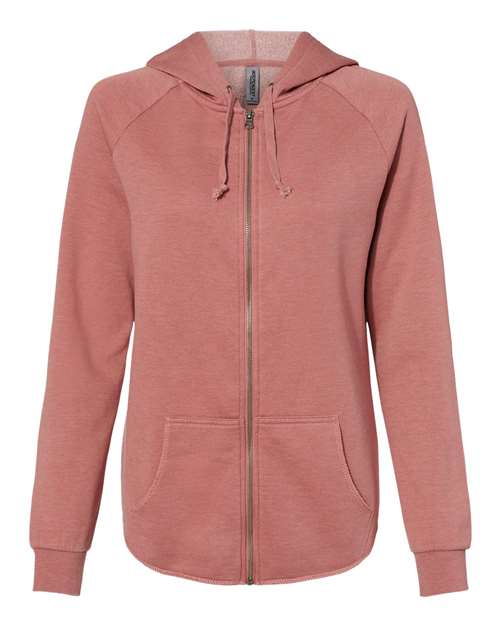 Independent Trading Co. PRM2500Z Women's California Wave Wash Full-Zip Hooded Sweatshirt #color_Dusty Rose