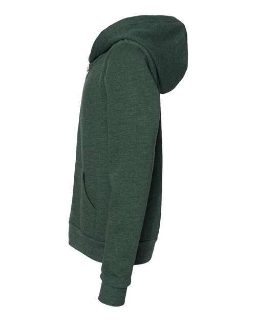 Bella + Canvas 3739Y Youth Sponge Fleece Full-Zip Hooded Sweatshirt #color_HEATHER FOREST