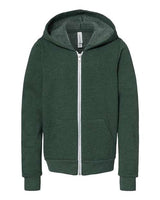 Bella + Canvas 3739Y Youth Sponge Fleece Full-Zip Hooded Sweatshirt #color_HEATHER FOREST