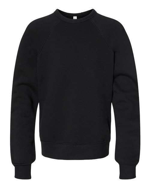 Bella + Canvas 3901Y Youth Sponge Fleece Raglan Sweatshirt #color_BLACK