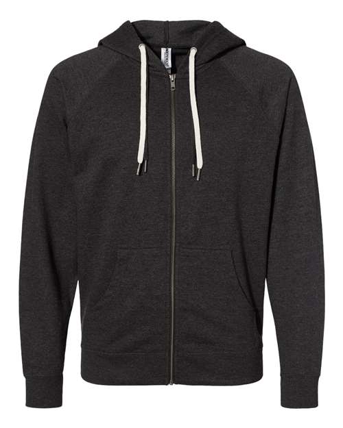 Independent Trading Co. SS1000Z Icon Lightweight Loopback Terry Full-Zip Hooded Sweatshirt #color_Charcoal Heather