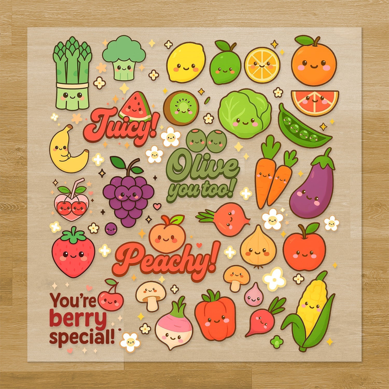 Fruits & Vegetables with Faces Iron-On Transfer Pack