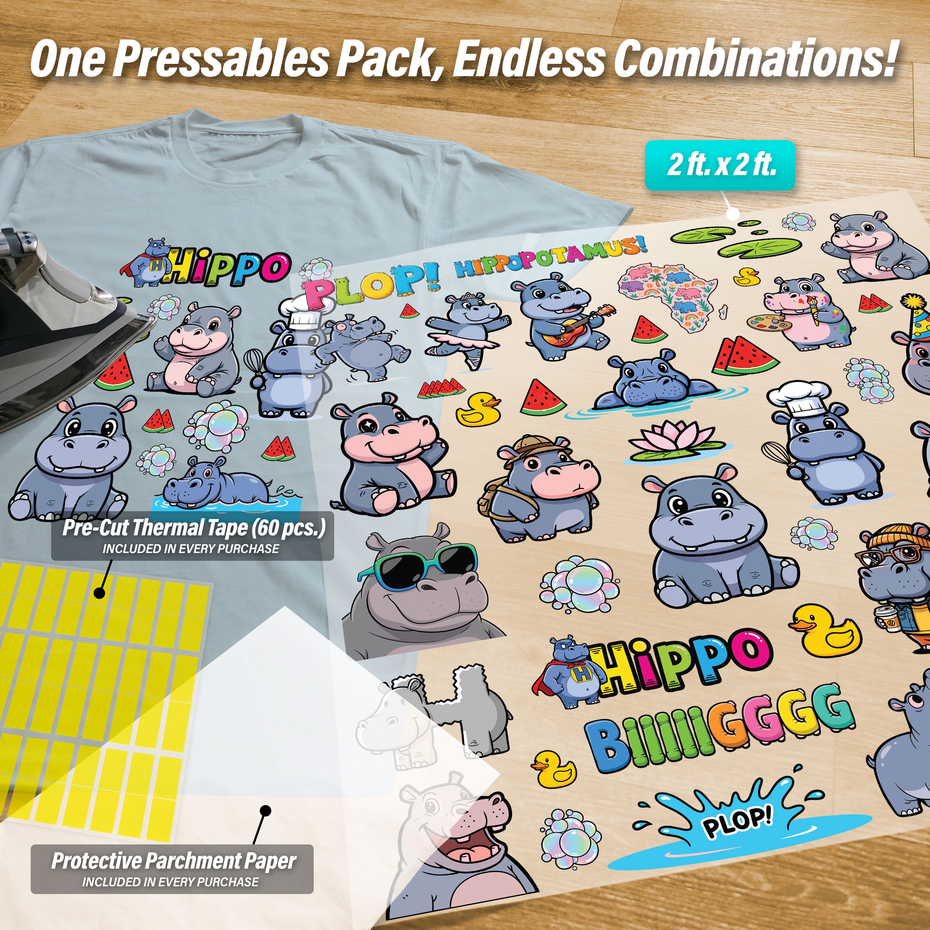 Hippos Iron-On Transfer Pack