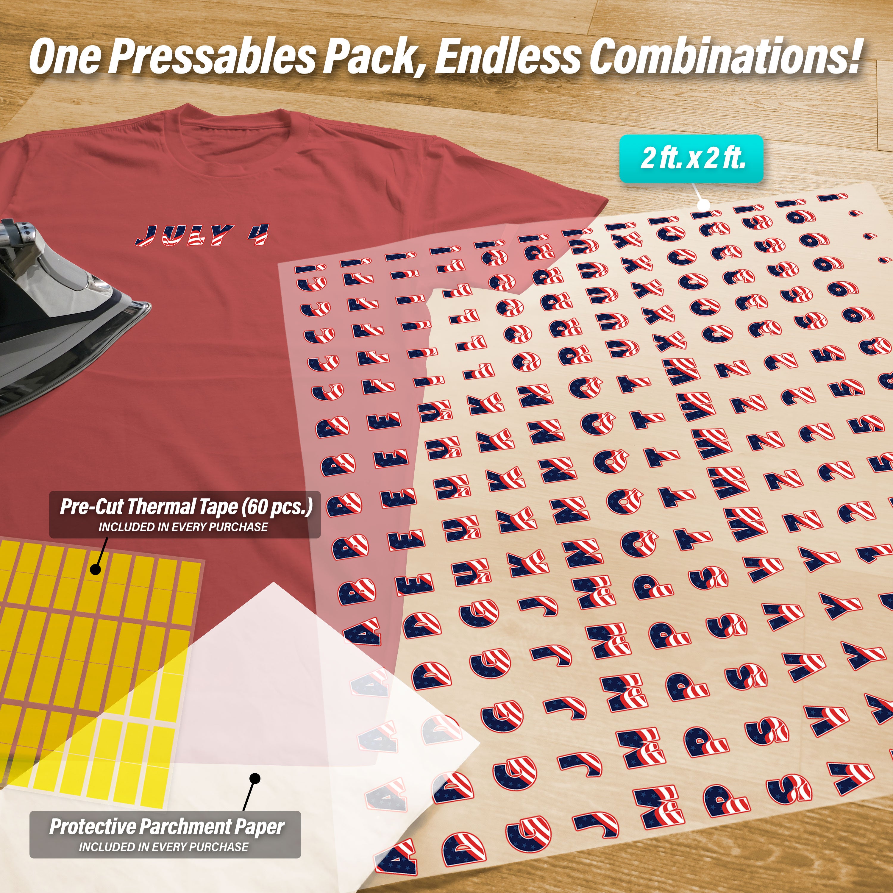 July 4 Lettering Iron-On Transfer Pack