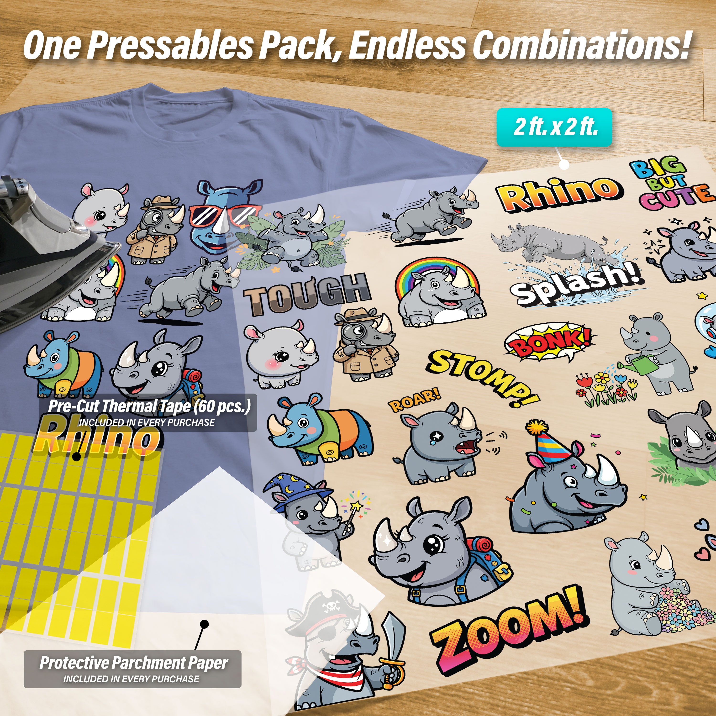 Rhinos Iron-On Transfer Pack