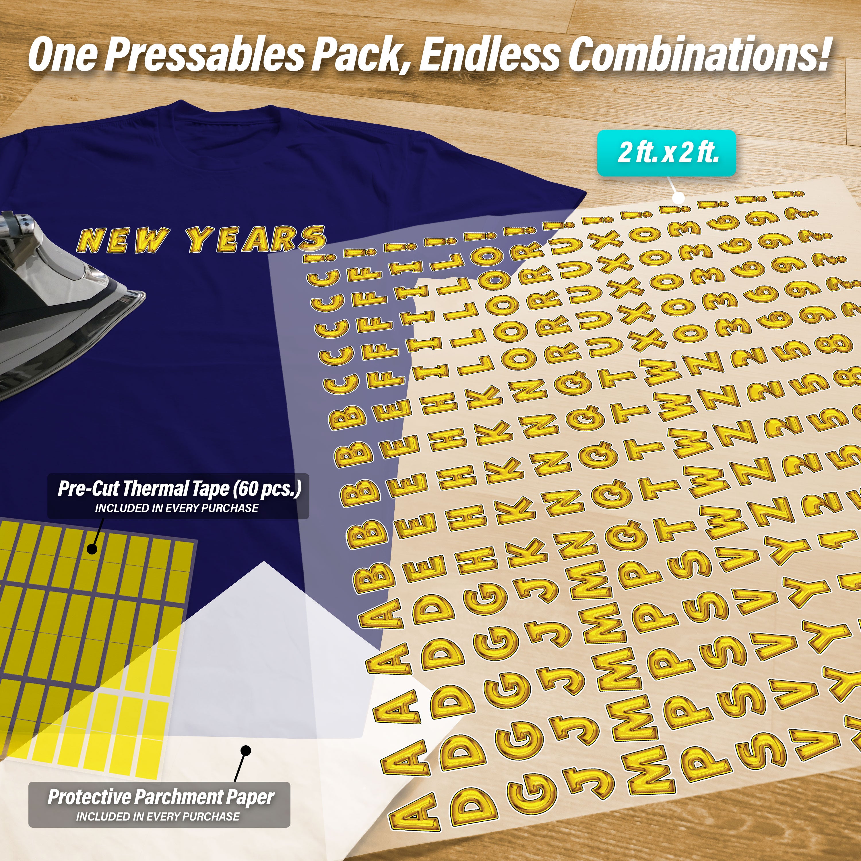 New Year's Lettering Iron-On Transfer Pack
