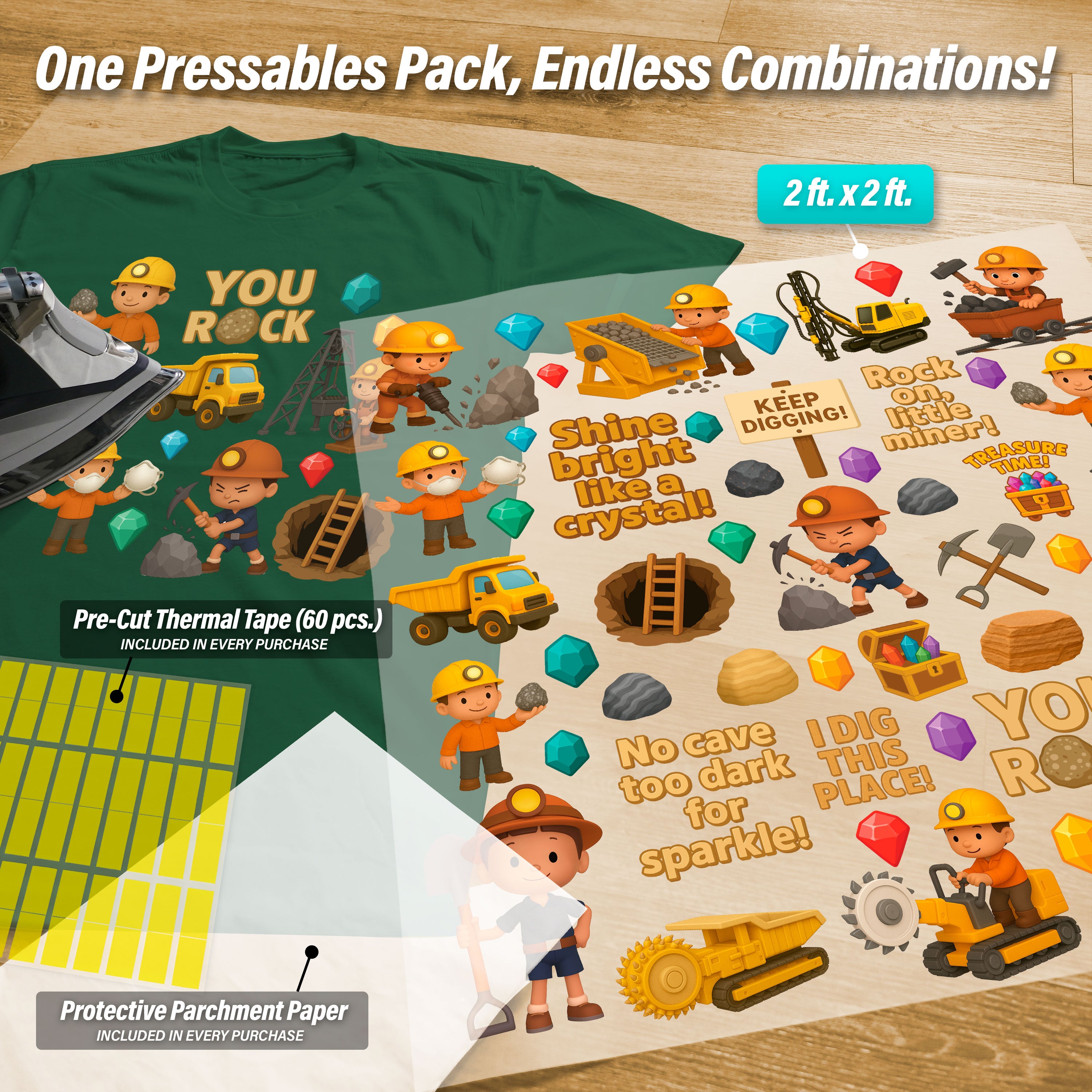Mining and Rocks Iron-On Transfer Pack