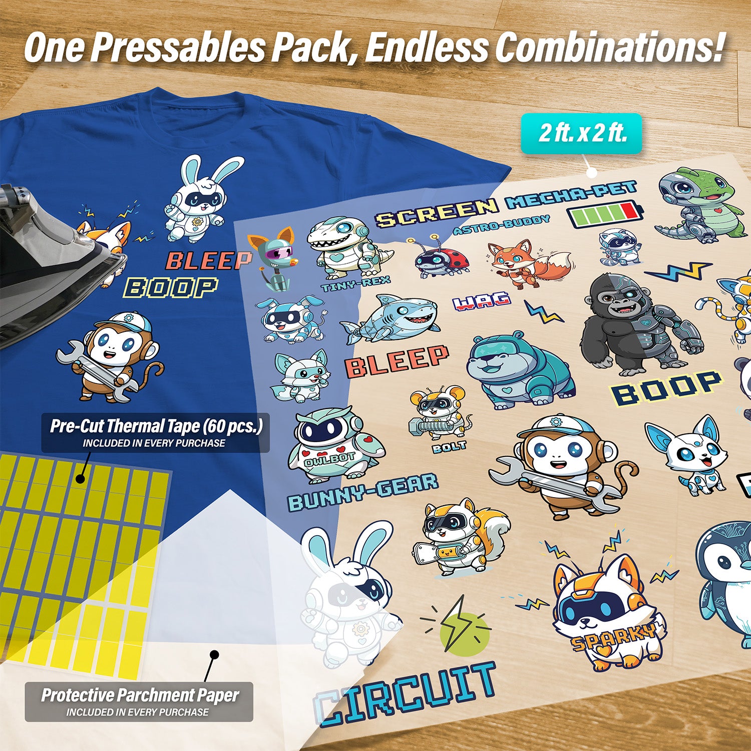 Cute Robot Animals Iron-On Transfer Pack