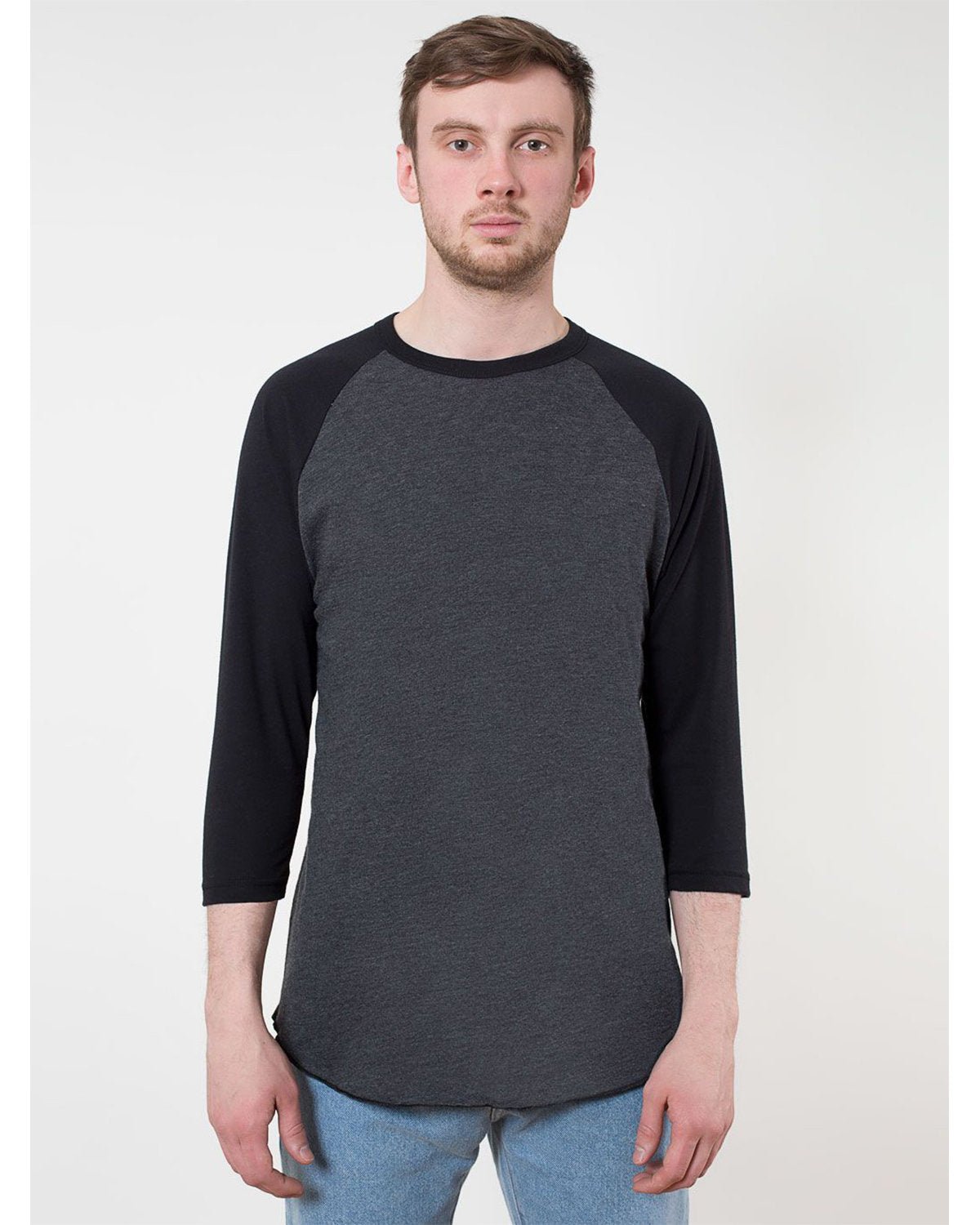 American Apparel BB453 Unisex Poly-Cotton USA Made 3/4-Sleeve Raglan T-Shirt