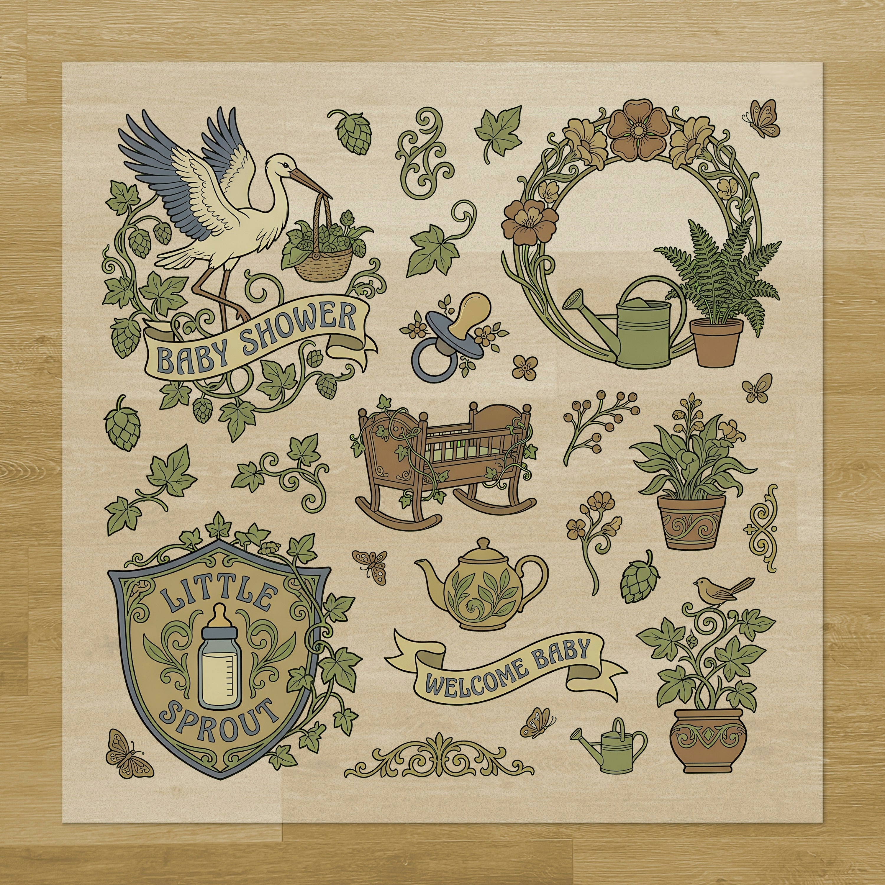 Garden Baby Shower Iron-On Transfer Pack
