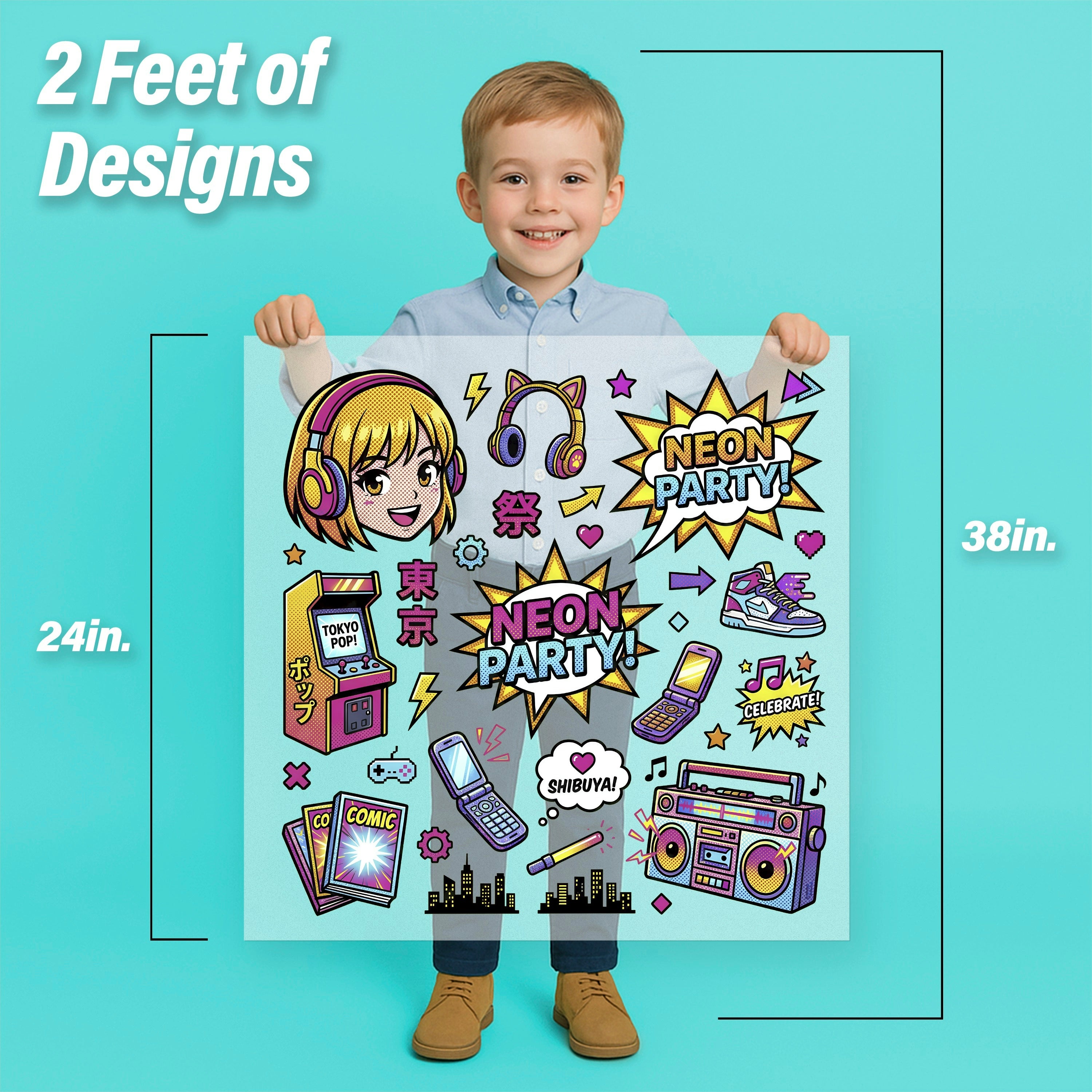Neon Party Anime Girl Iron-On Transfer Pack