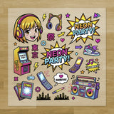 Neon Party Anime Girl Iron-On Transfer Pack