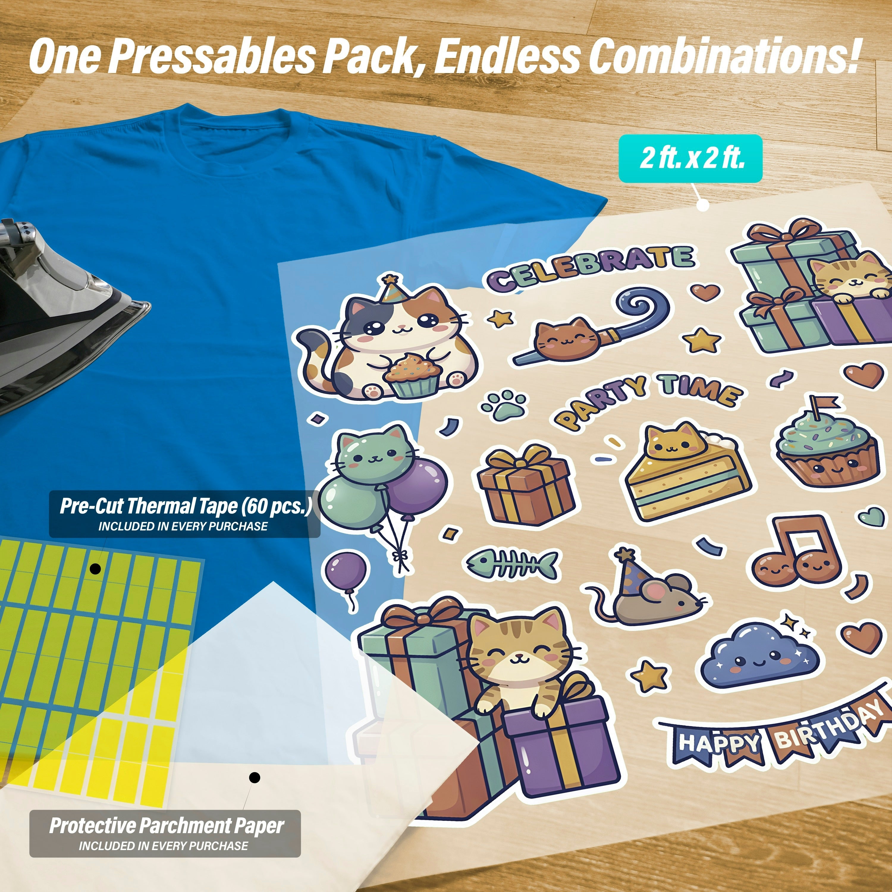 Purr-ty Cats Birthday Iron-On Transfer Pack