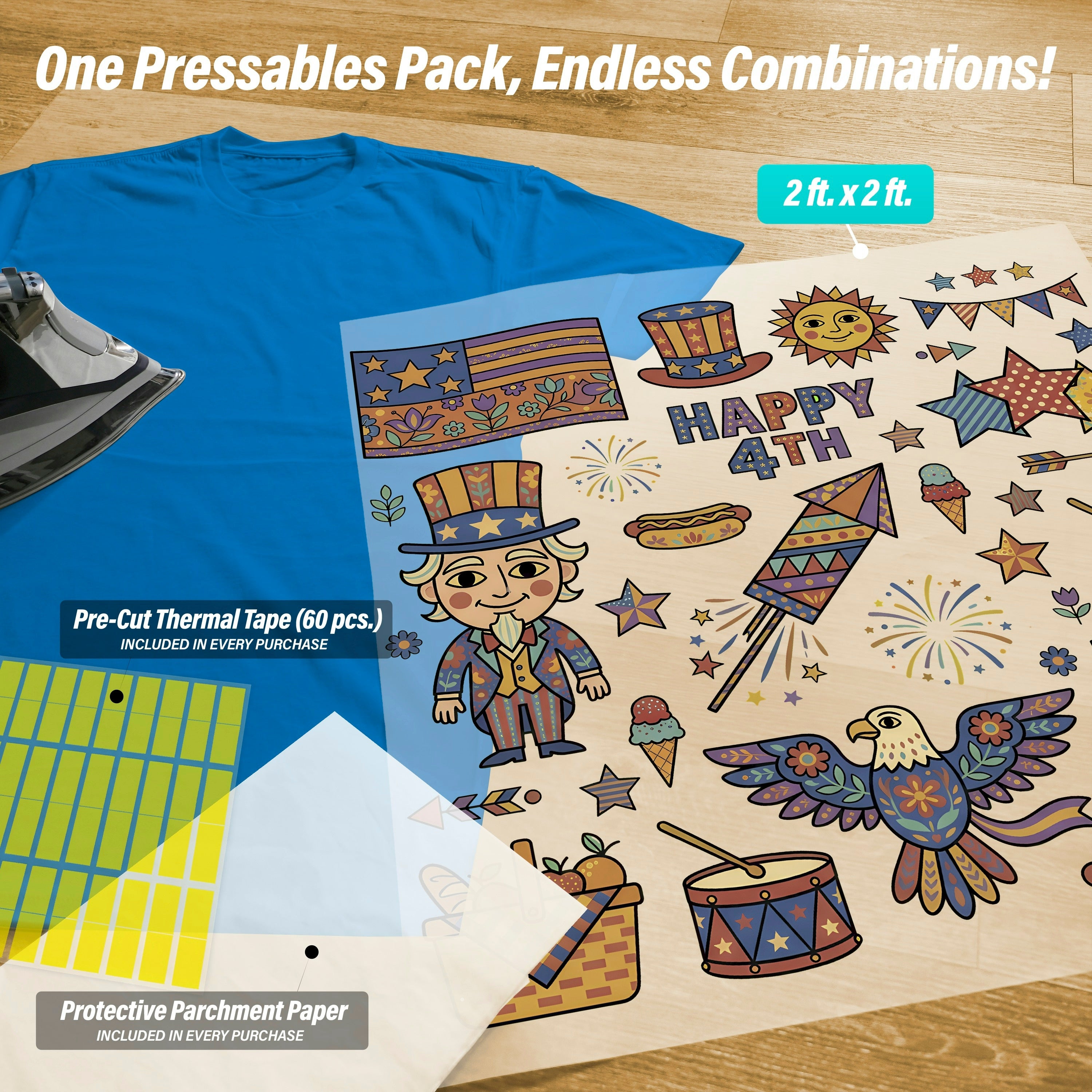 Retro Folk 4th of July Iron-On Transfer Pack