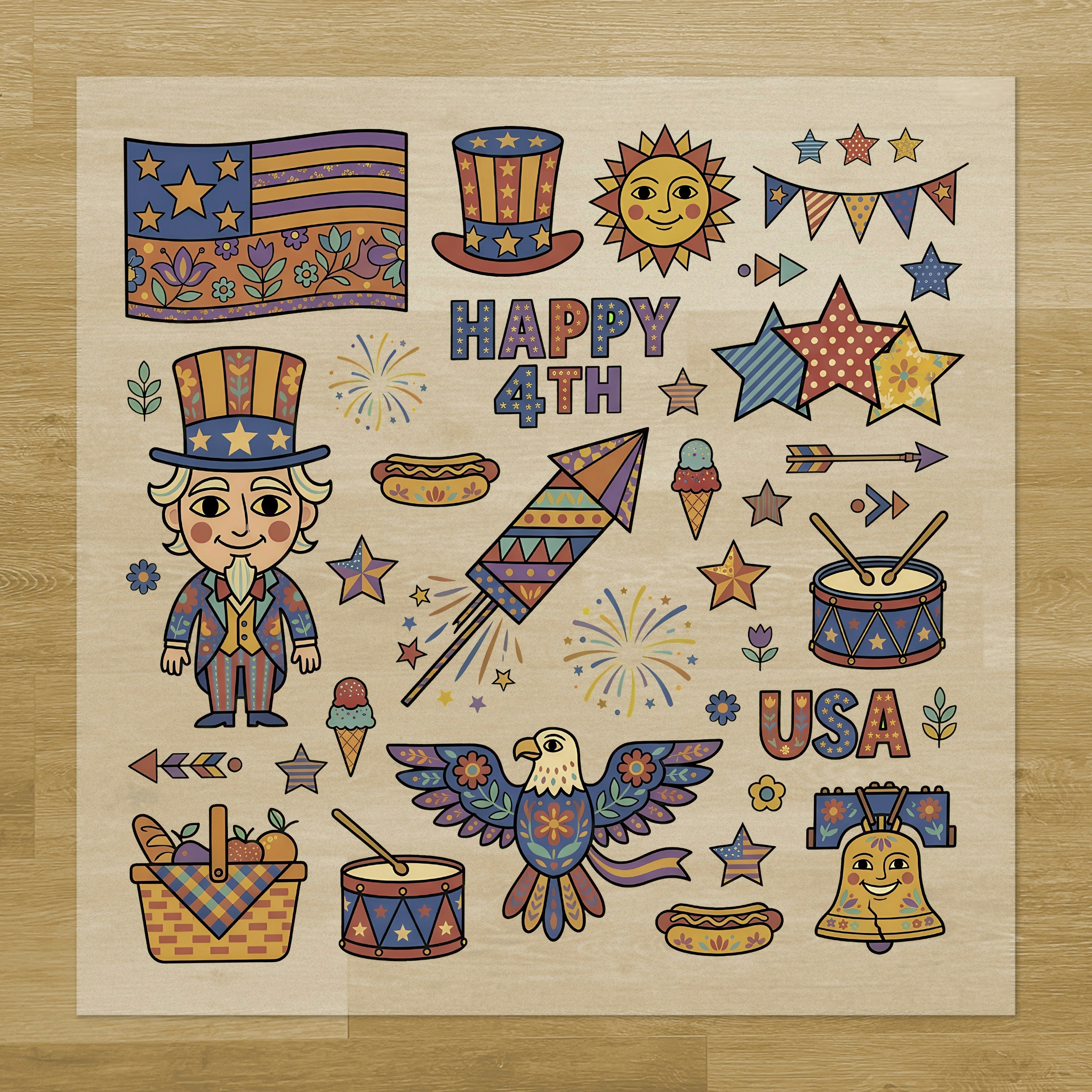 Retro Folk 4th of July Iron-On Transfer Pack