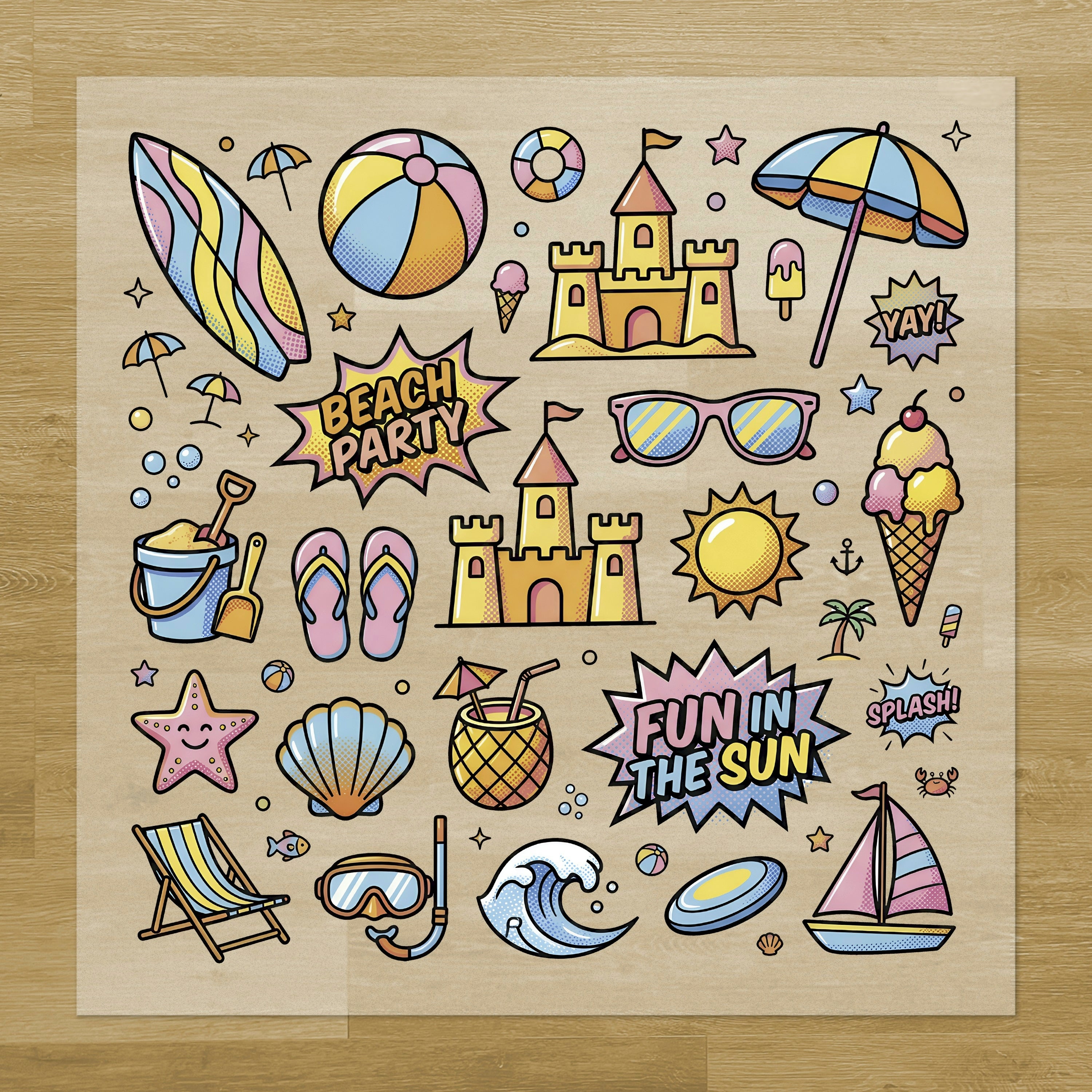 Beach Party Pop-Art Iron-On Transfer Pack