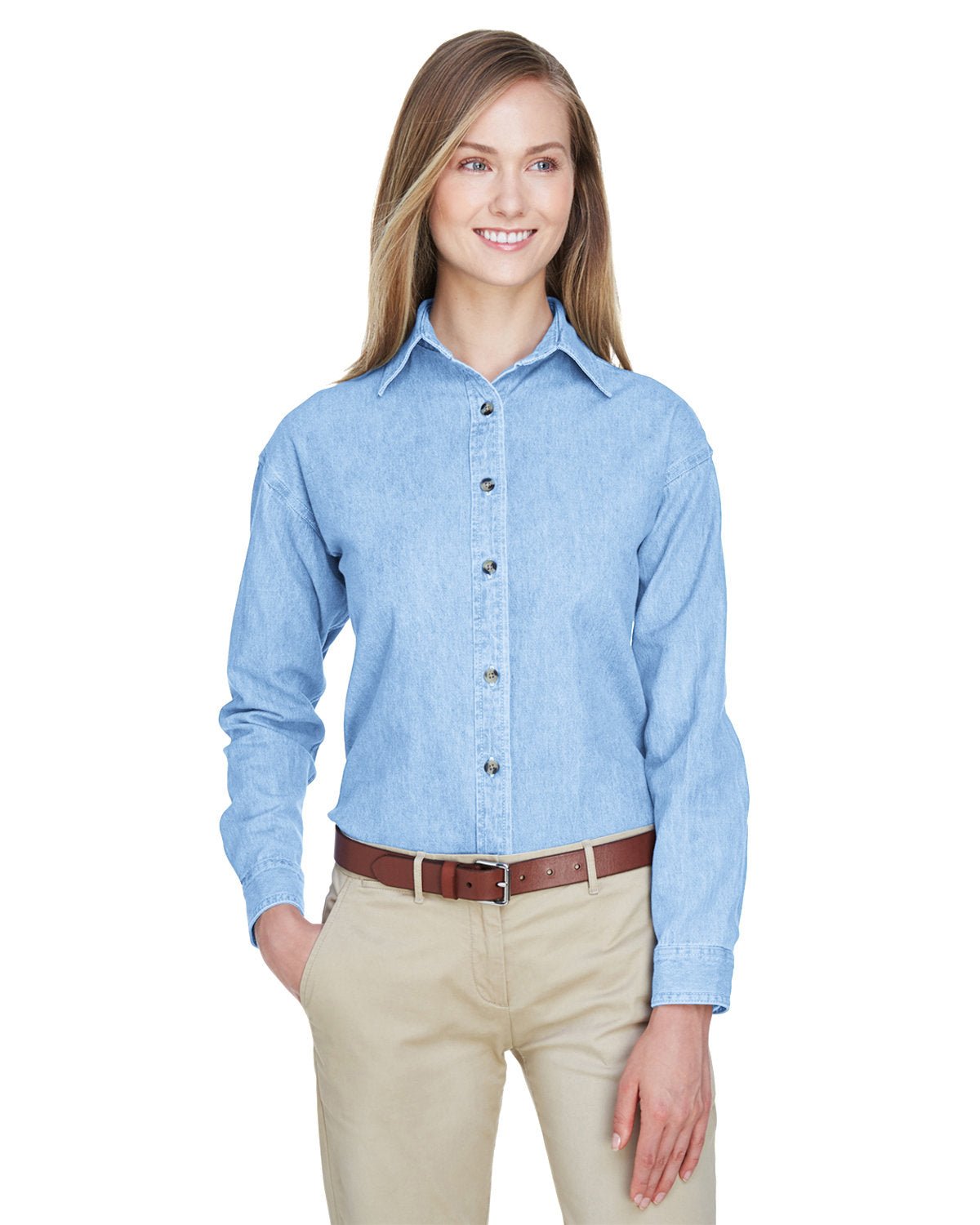 UltraClub 8966 Ladies' Cypress Denim - Ninja Transfers